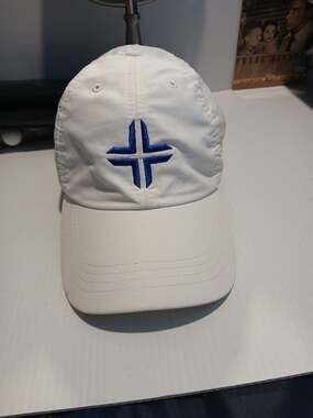 Paramount Apparel Baseball Hat White Blue Cross Logo Adjustable
